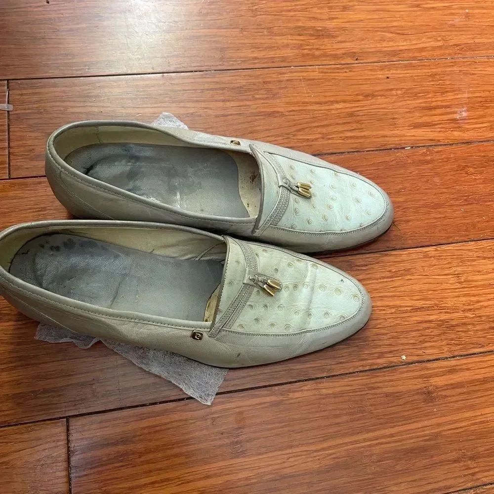 Pierre Cardin leather loafers Gray &light green texture upper tassel accent SZ10